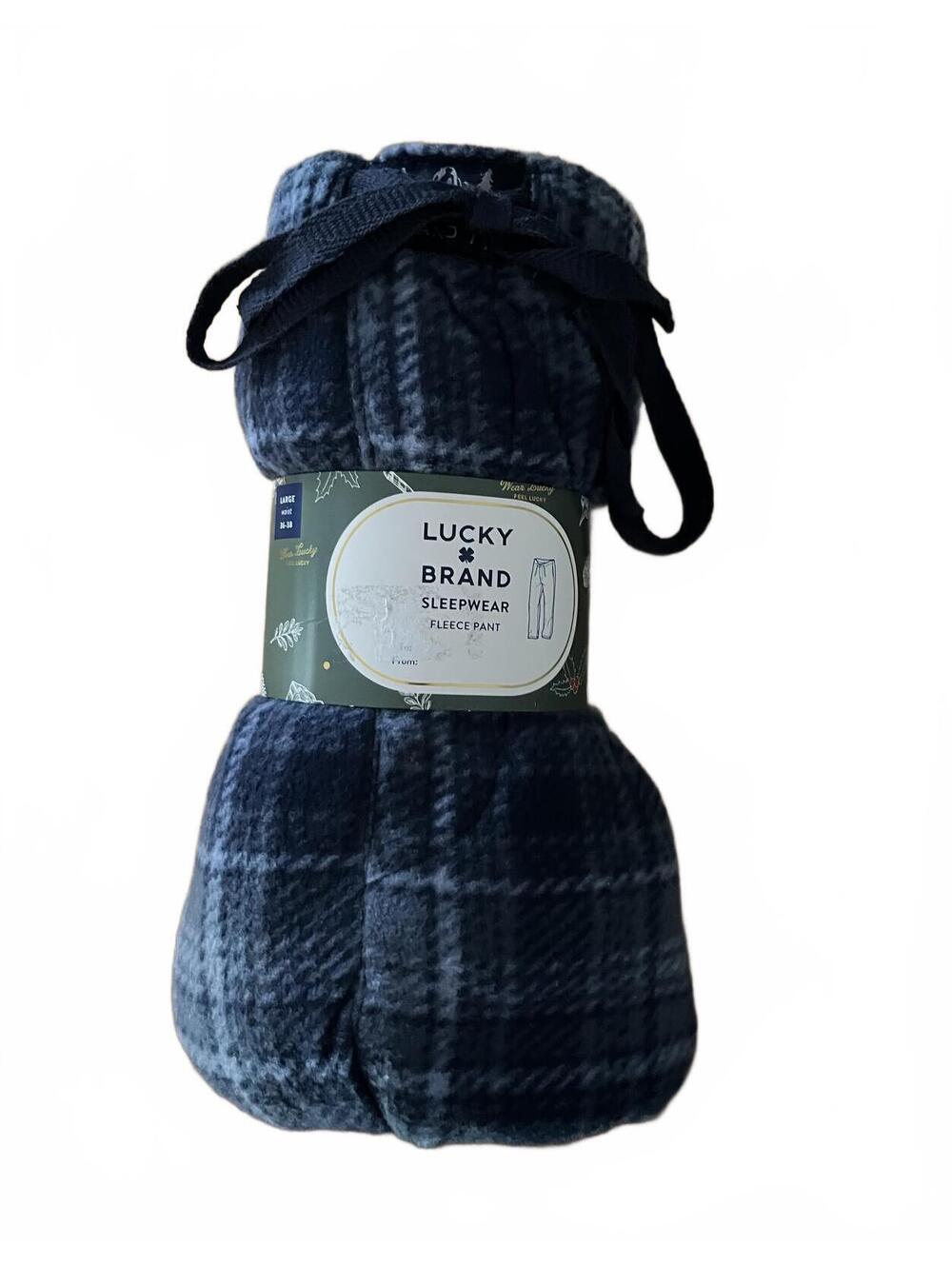 Lucky Brand Men's Fleece Lounge Pants Pajama Bottoms Blue Plaid Drawstring XL